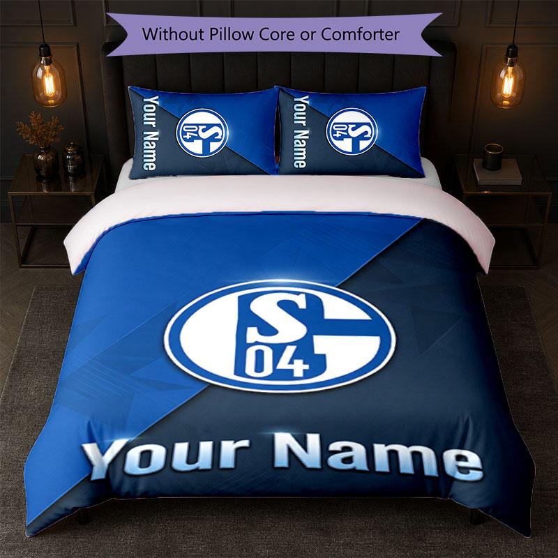 Set Biancheria da Letto Personalizzato Schalke 04 FC con Testo Nome 1 Copripiumino + 2 Federe Logo Calcio Regalo Personalizzato per Occasioni Speciali Decorazione Camera da Letto