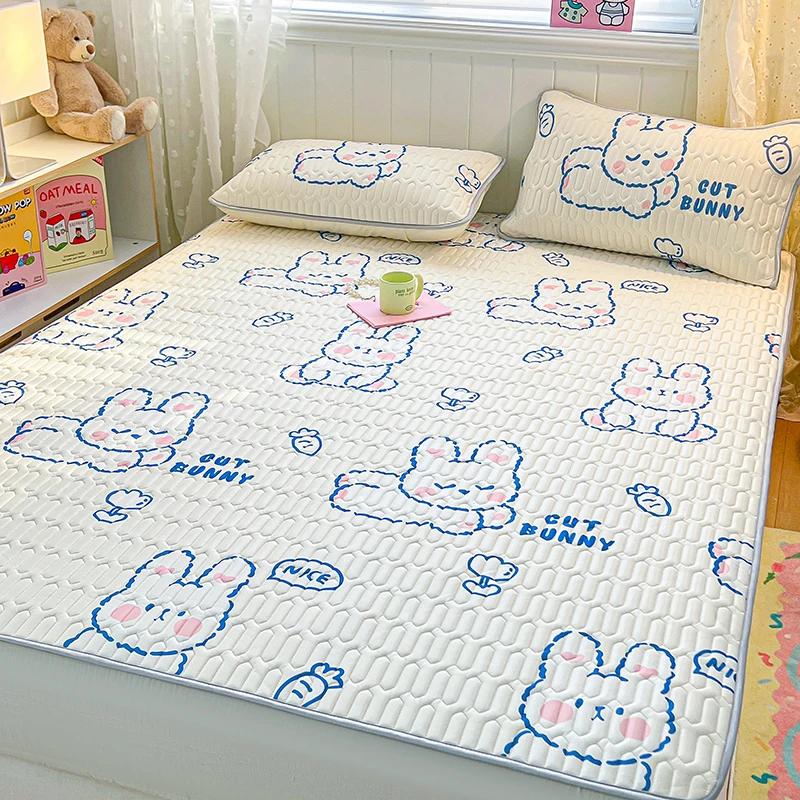 Naturlig Lateks Tykk Sommer Madrass for Seng Høykvalitets Kjølig Følelse Rayon Sengbeskytter og Putetrekk Is Silke Laken Sett Kjølende