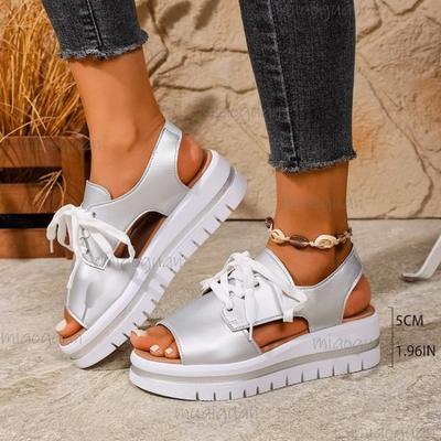 Dicker Boden Größe36-43 Lässige Sandalen Damen Sommerschuhe Offene Zehen Schnürung Strand Keilabsatz Mittelhoher Absatz Sandalen Sandalias Mujer