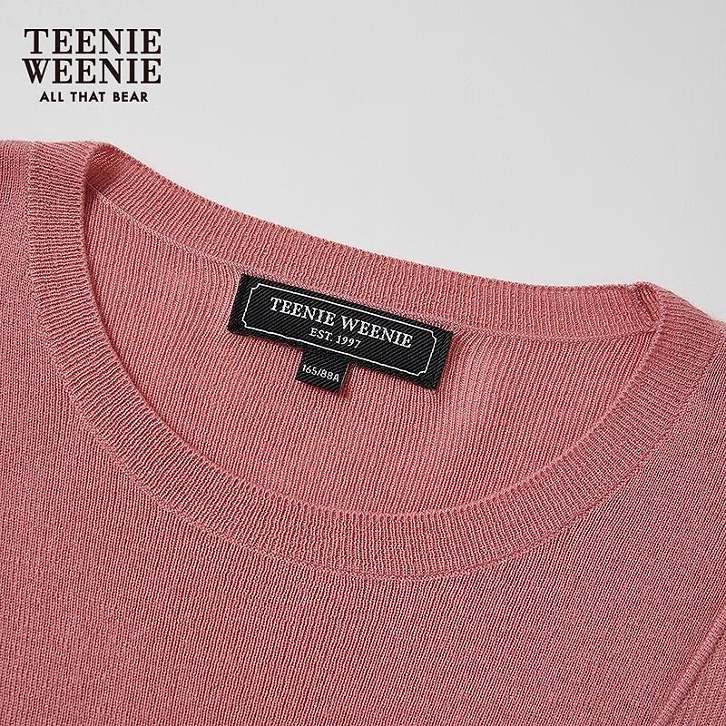 Teenie Weenie Women's Bear Graphic Spliced Knit Sweater