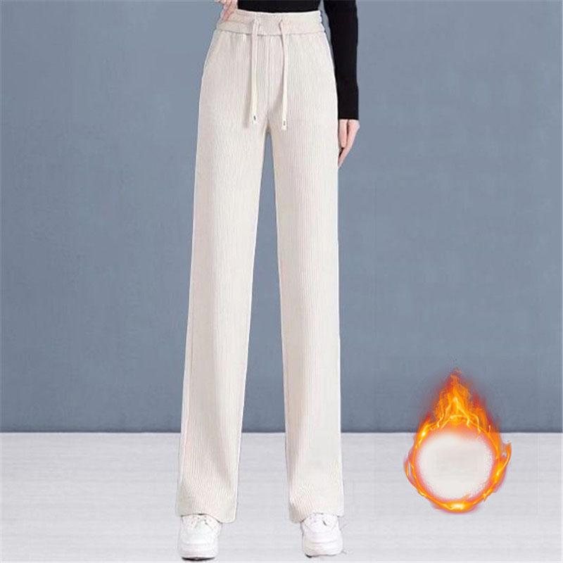 

Зимние женские шикарные брюки с высокой талией, женские универсальные однотонные брюки в корейском стиле, женские термоутепленные прямые брюки XXXL белый