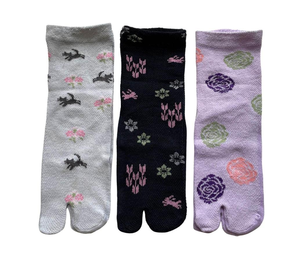 Mode Select Tabi Japanese 3 Sizes Cotton Perfect for Kimono and Set of your Women's Socks, Pattern, Pairs, 22-24cm, Blend, Breathable, Yukata, 3-Pair