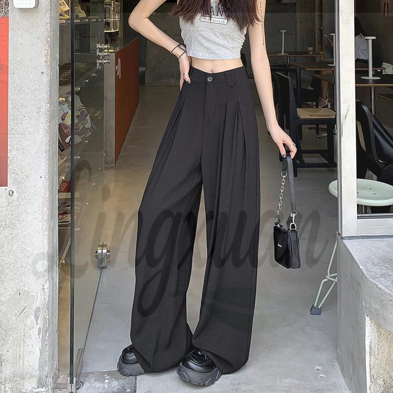 

2026 Summer Women s Ice Silk Linen Wide-Leg Suit Pants - Retro White Cotton Drape Style Small чёрный