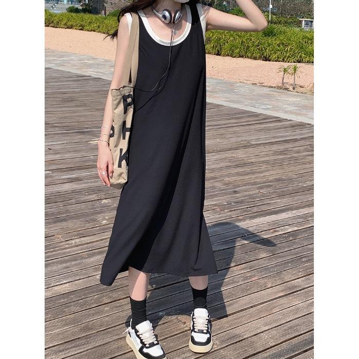 

Polyester fiber elastane new summer vest skirt women s summer outer wear catties American sweet and spicy dress tide M чёрный