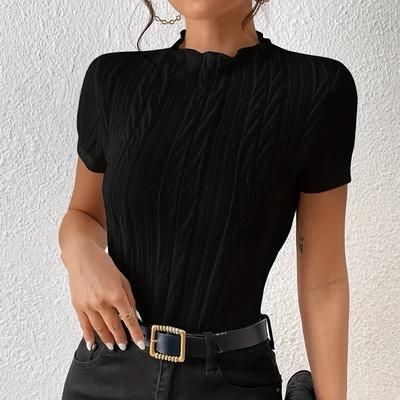 Camiseta texturizada con cuello de lechuga, top informal de manga corta para primavera y verano, ropa de mujer