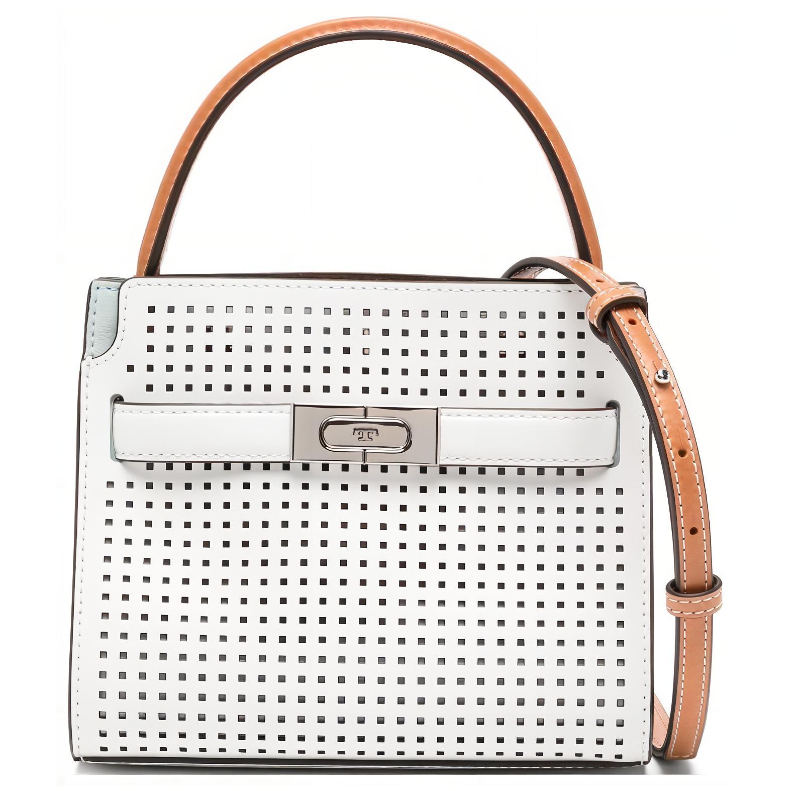 

Tory Burch Lee Radziwill Double T Logo Perforated Double Layer Leather Shoulder Crossbody Mini Bag Women handbags White 146397-137 Basic Set (Bag+Dust Bag)