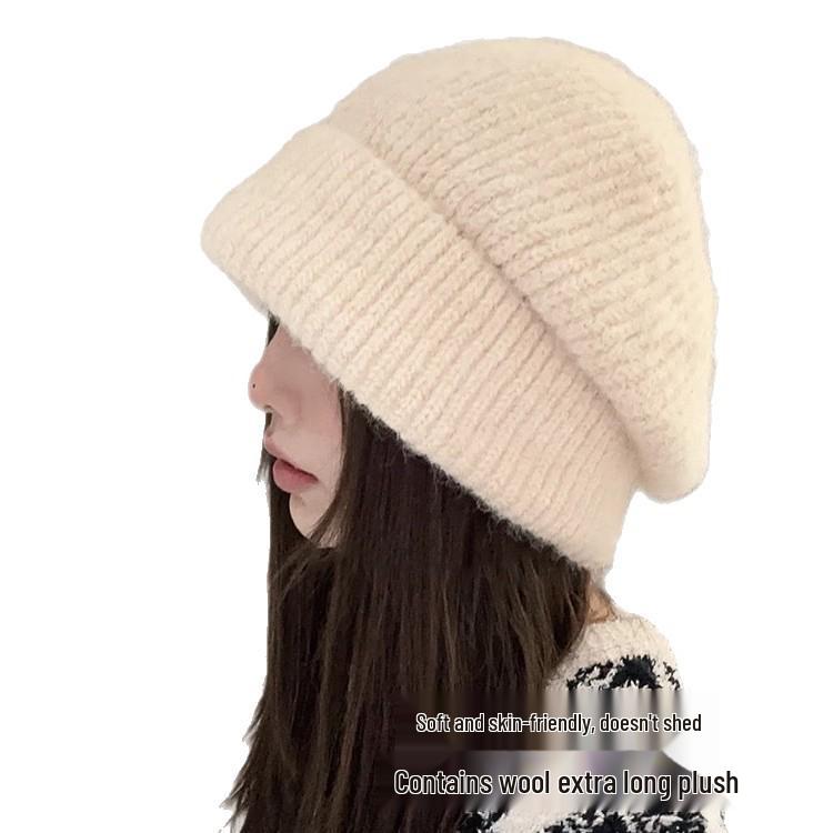 Übergroße Strickmütze im japanischen Stil für Damen - Kuschelig, dick und ohrenwärmend für Herbst und Winter
