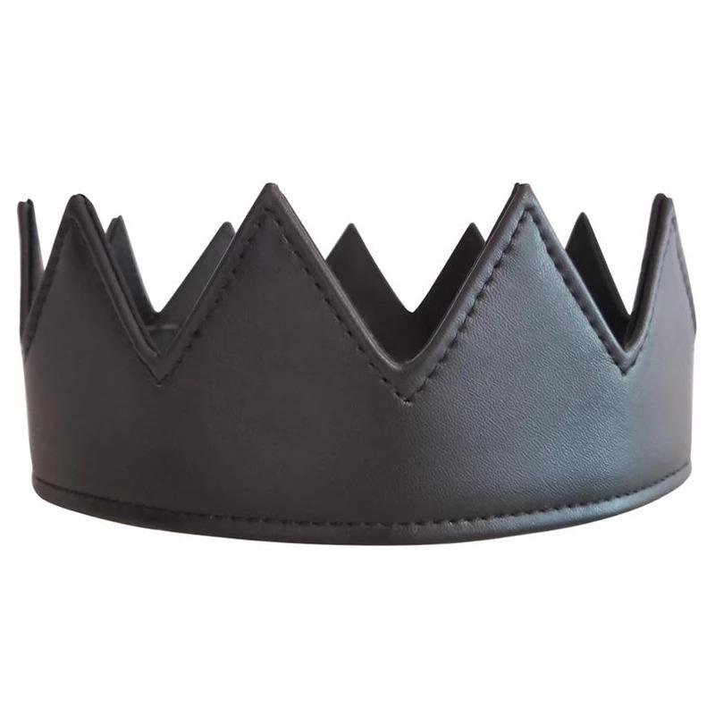 Mittelalterlicher Prinz Rollenspiel PU-Leder Königskrone für Halloween-Maskerade schwarz