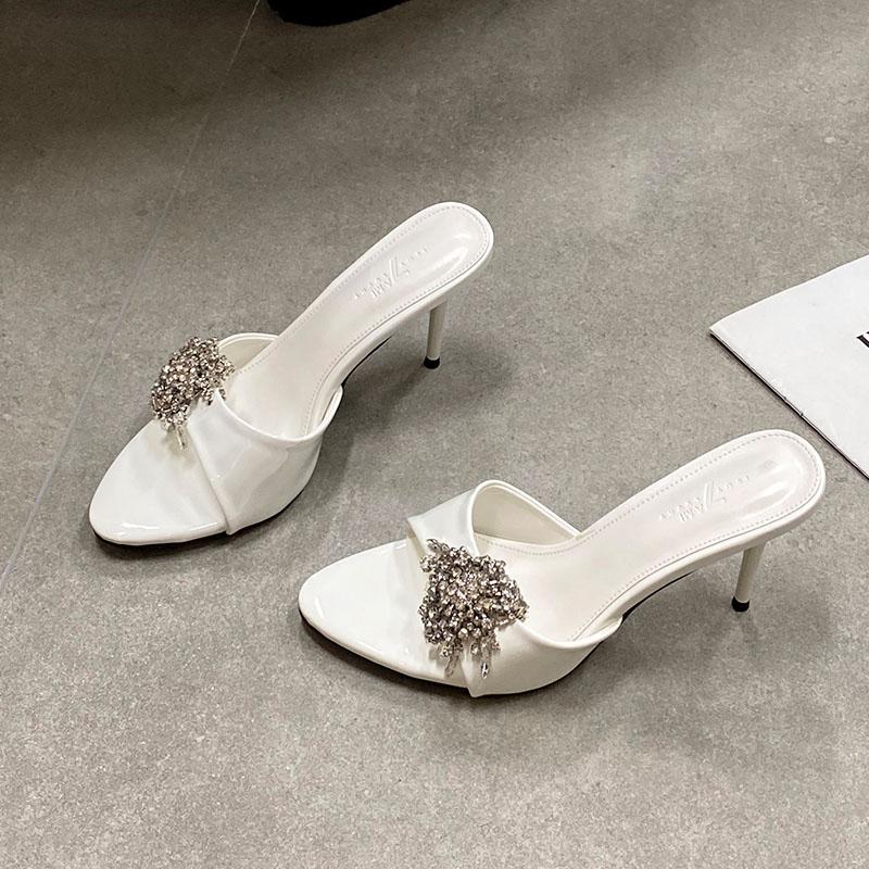 

Fashion Luxury Rhinestones Women Super High Heels Pumps Shoes Female Slides Fashion Round Toe Party Sexy Ladies Thin Heels Shoes 35 бежевый