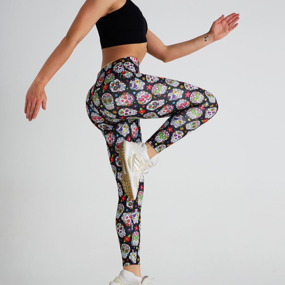 New Women's Skull Print Yoga Pants High Waist Exercise Fitness Pants Exercise Yoga Women