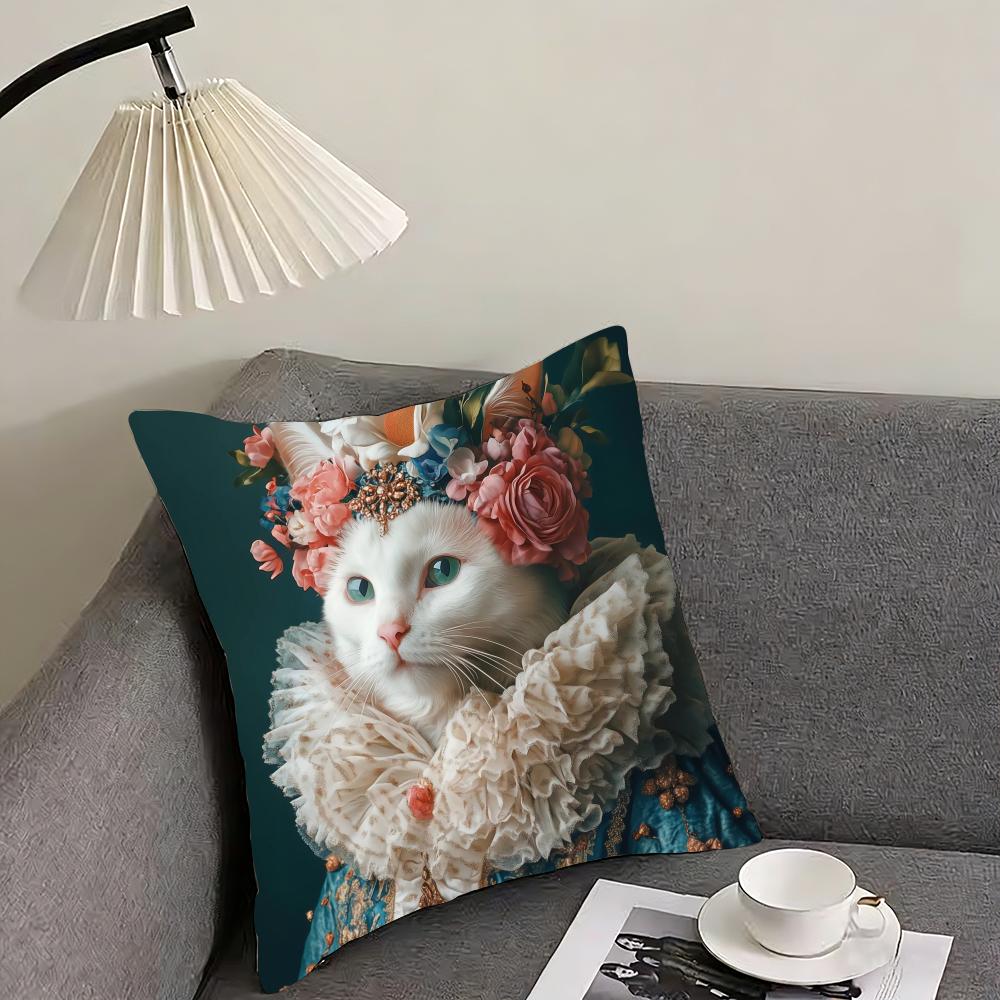 Cute Cat Printing Decorative Cushion Cover Reversible Plush Pillow Cover – For Car, Sofa, Bedroom, Perfect As a Gift.