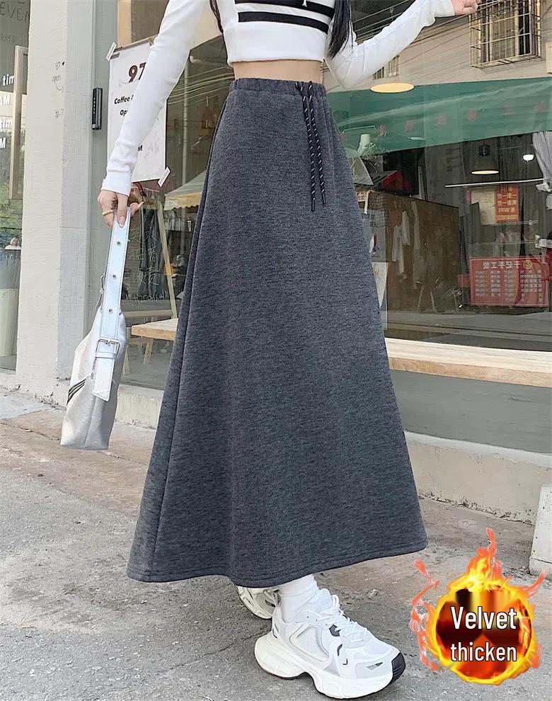 

Plaid Fleece-Lined Mid-Length Skirt - 2025 Winter Collection: Milk-Tea Style Design Versatile Skirt Medium