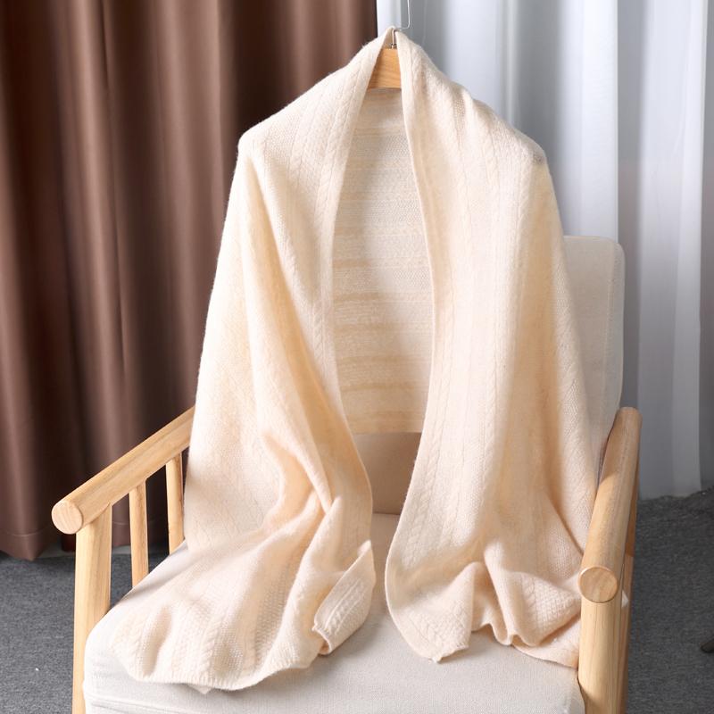 100% Wool Pattern Knitted Long Scarf For Women Winter Autumn Soft Warm Solid Color Minimalist Wrap Hijabs Dual-Use Shawls Female