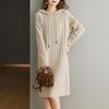 Autumn and winter new hooded casual medium and long dress women's fashion knitted large size loose pullover sweater women
