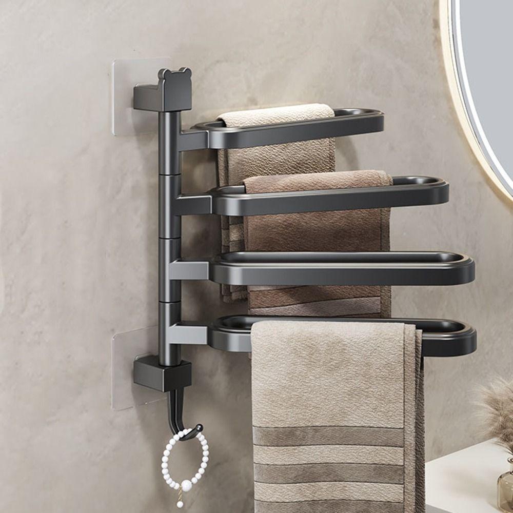 Plastic Swivel Towel Holder Punch Free Bath Towel Storage Rack Practical Towel Hanger  Bathroom