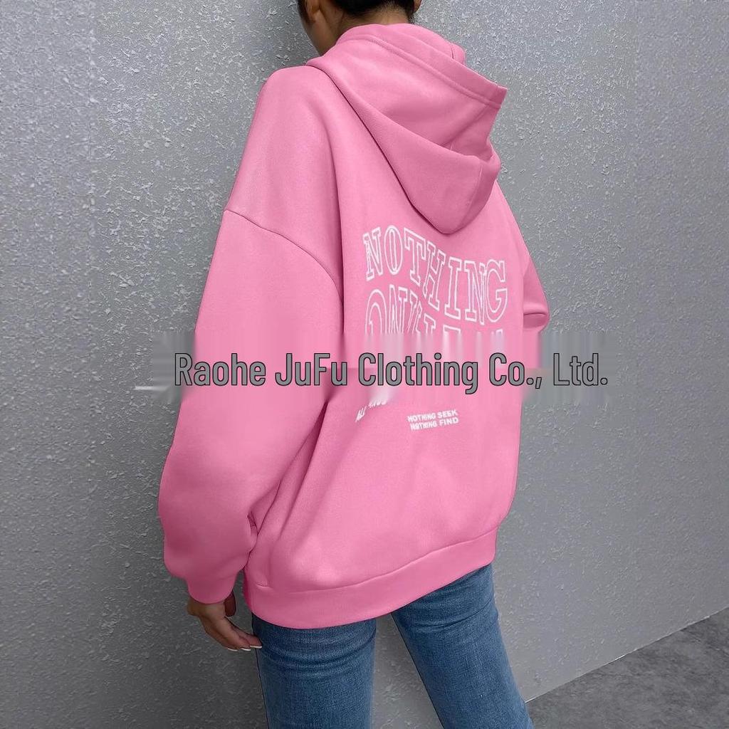 Harajuku Women's Fleece Hoodie with Drop Shoulder Sleeves & Back Letter Print