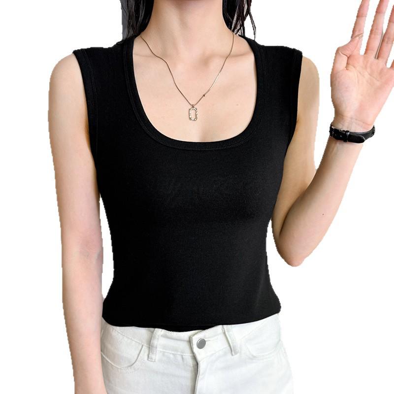 Elegant U-neck Sleeveless Stretch Vest - Fashionable Summer Slim-fit Base Layer