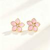 Bright Pink Lacquered Flower Texture Earrings,Stainless Steel Vintage Romantic Earrings,Daily Life Trendy Women Jewelry Gift
