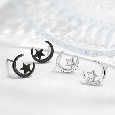 Simple Mini Star and Moon Earrings, Ear Buckles, Anti-allergic, Sweet, Small Fresh Moon and Small Star Earrings.