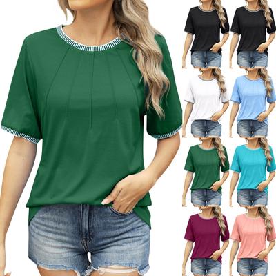 Women's Fashion Solid Color Round Neck Short Sleeve Casual Pullover T-shirt Tops