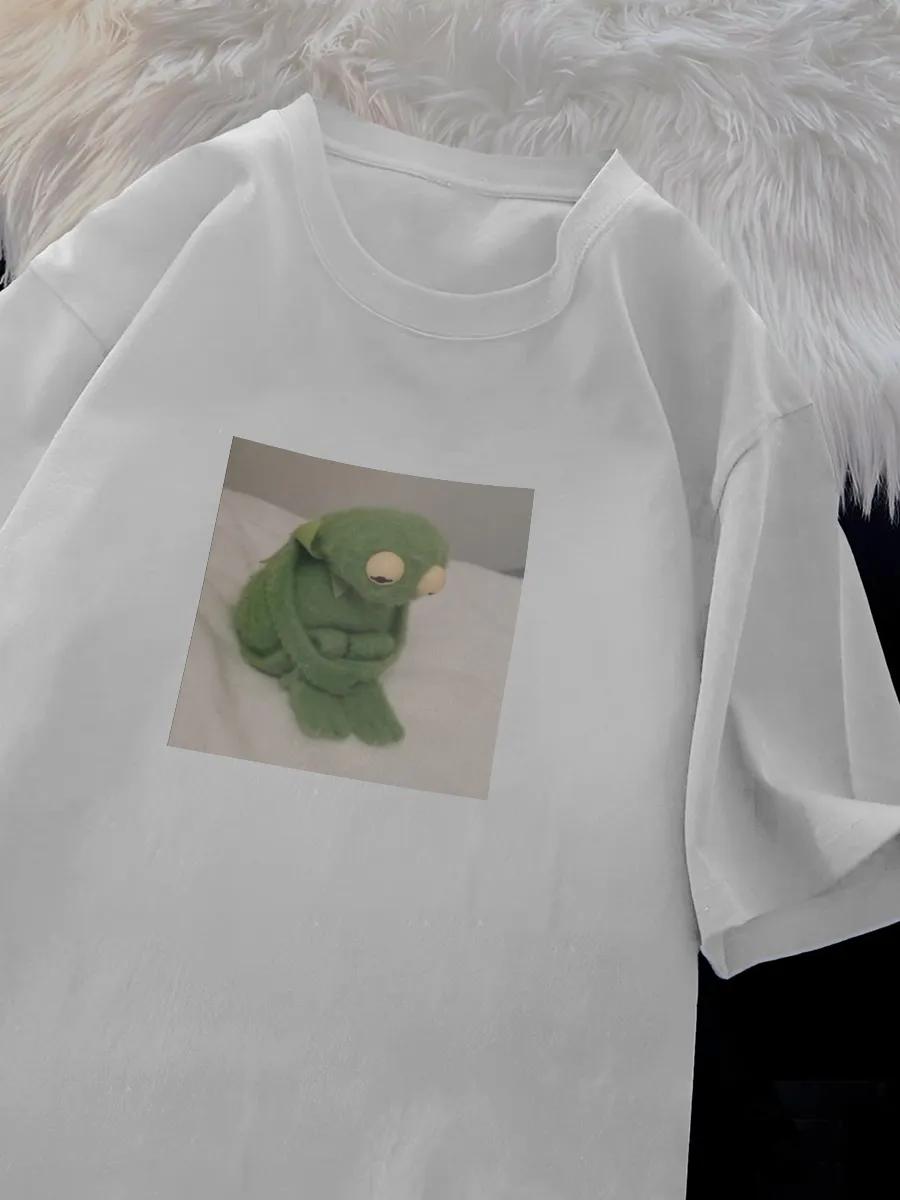 Oversized white meme T-shirt with Kermit y2k print XL