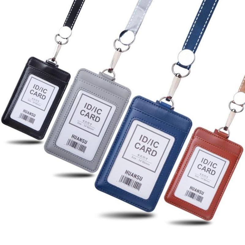 Echte leren ID-kaarthouders Zakelijke mode Werkkaarthouder met nylon koord ID-borstkaarten Naamplaatje