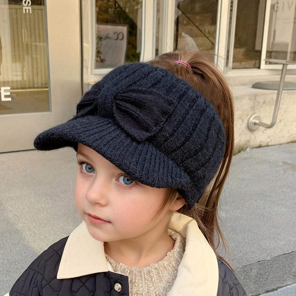 Teen Girls' Knitted Ponytail Beanie Hat Soft Warm Winter Cap with Ponytail Clip-Compatible Bow-Like Knot Lightweight Slouchy Visor Hats