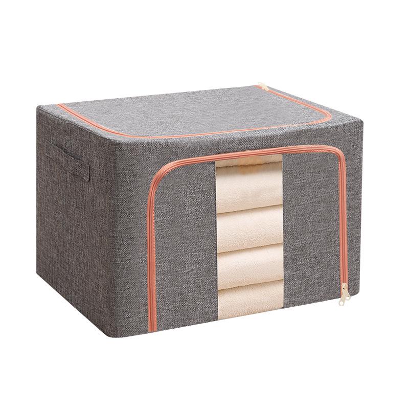 Cotton Linen Foldable Storage Box with Steel Frame - Large Capacity Clothes Organizer