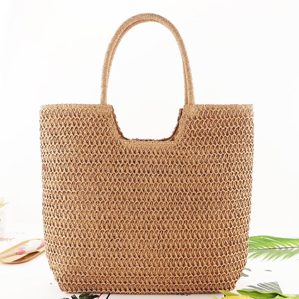 Vintage Women Straw Shoulder Bag with Secure Zip Closure for Stylish Summer Travel and Daily Use