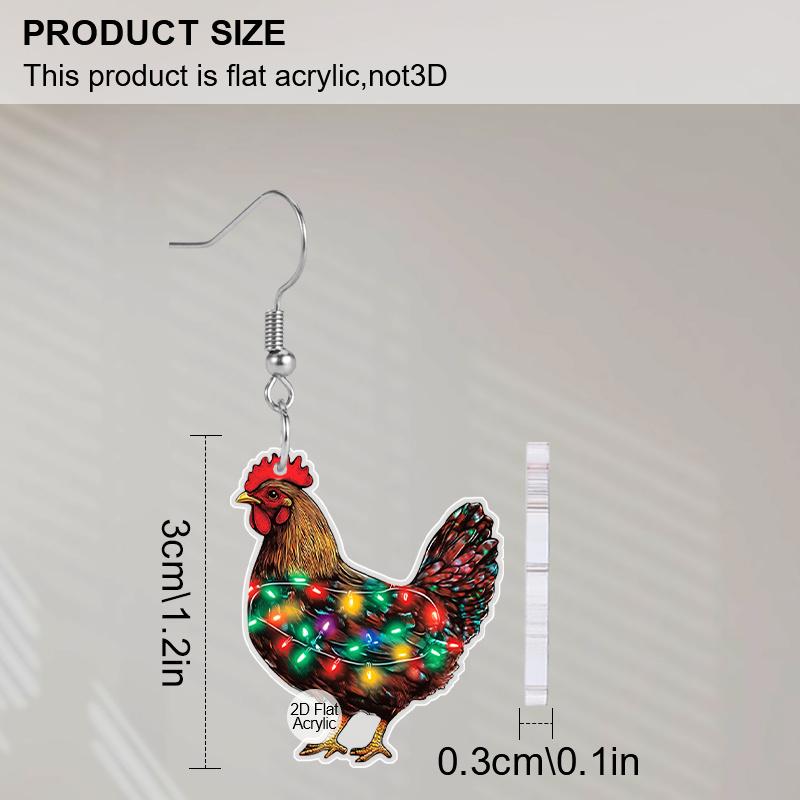 2D Flat 1Pair Christmas Festival Colorful String Hen Pattern Earring Christmas Jewelry for Women Female