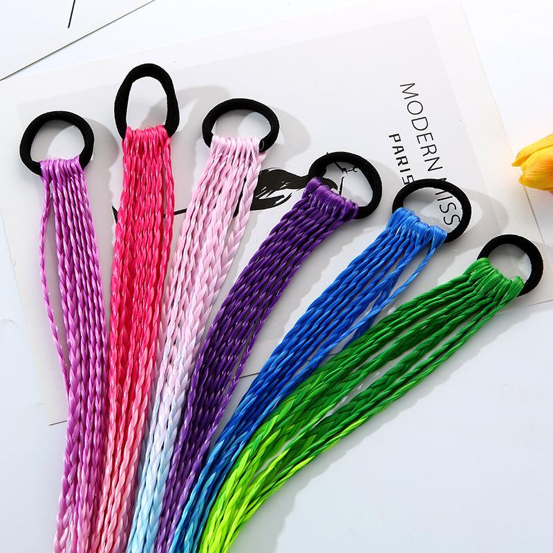 Girls' Colorful Braided Hair Extensions: Ponytails, Wigs, Hair Accessories, and Twisted Rope Ties