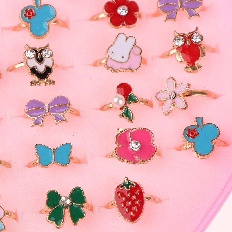 36Pcs Children Rings With Box Adjustable Rings Set Little Girls Cute Colorful Rings Dress Up Kids Gifts Jewelry Toy Finger Rings