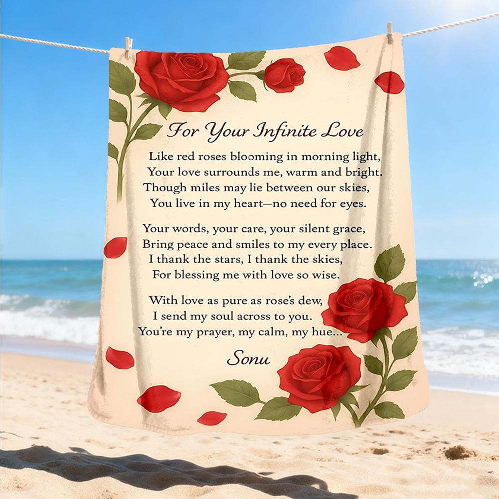 1pc Red Roses Love Poem Throw Blanket Polyester Fiber, Lightweight Flannel, Soft & Warm, All Season Use for Outdoor, Camping