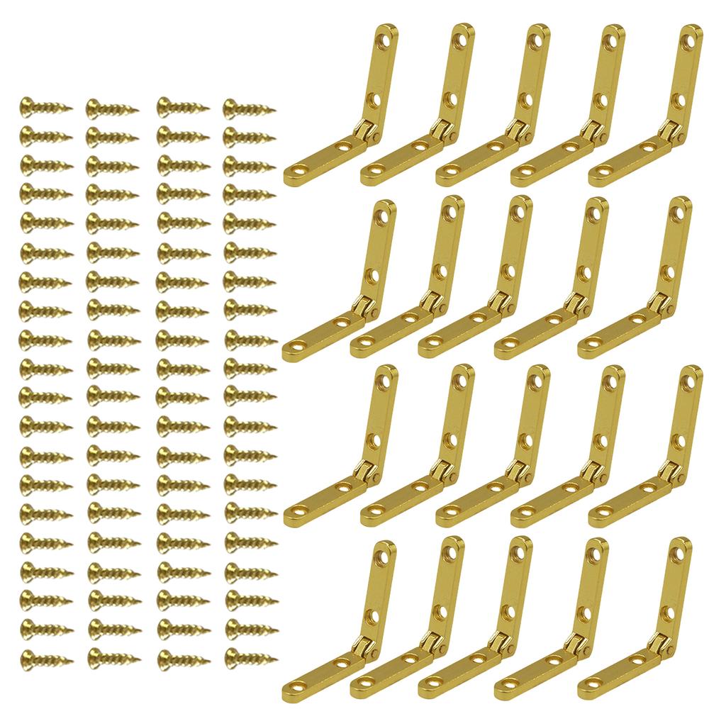 30 Sets Gold 90 Degree Hinges with Screws Small Chest Hinges Decorative Hinges Set for Wooden Boxes Jewelry Cabinets