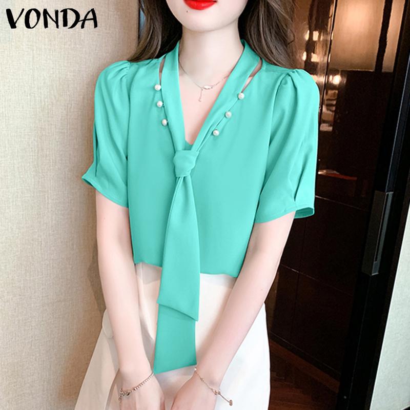 

VONDA женская летняя плиссированная однотонная свободная блузка с квадратным вырезом и короткими рукавами XL зелёный