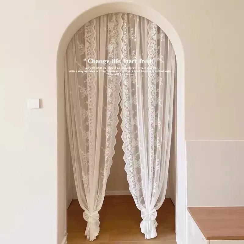 French Lace Door Curtain, Partition Curtain, Bedroom Blocking Curtain, Gauze Curtain, Opaque To Light, No Punching, Small Window, Short Curtain