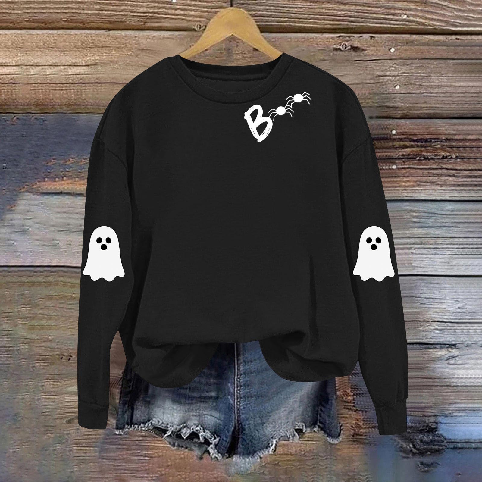 

Женская модная повседневная толстовка с длинным рукавом и принтом на Хэллоуин, с круглым вырезом XXXL чёрный