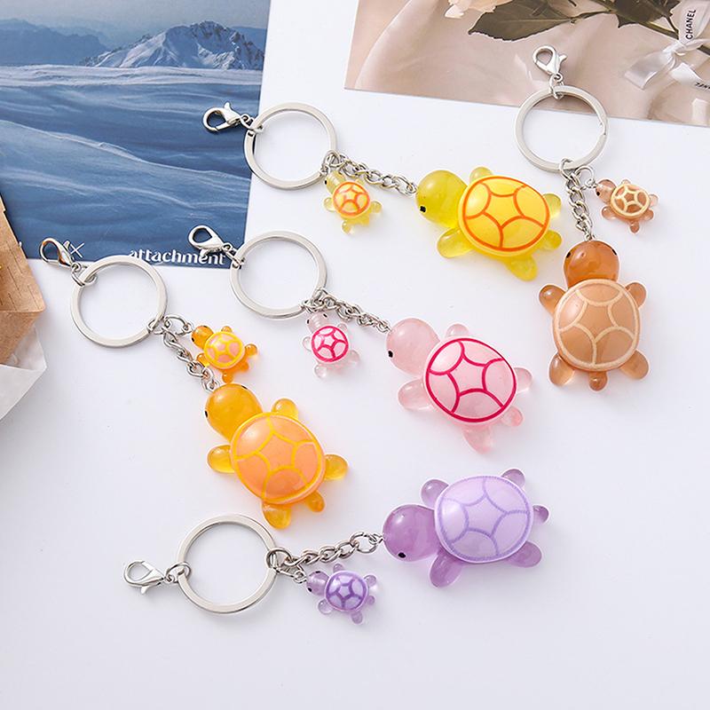 Cartoon 3D Luminous Turtle Keychain Pendant Cute Animals Charms Key Ring Exquisite Backpack Decoration Accessories Gifts