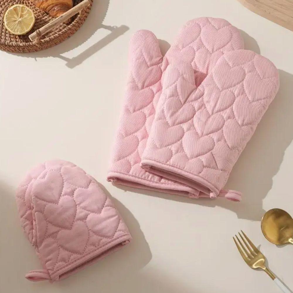 4 pieces/set Heat Resistant Heart Oven Baking Gloves Set Thickened Kitchen Insulated Pad Dish
