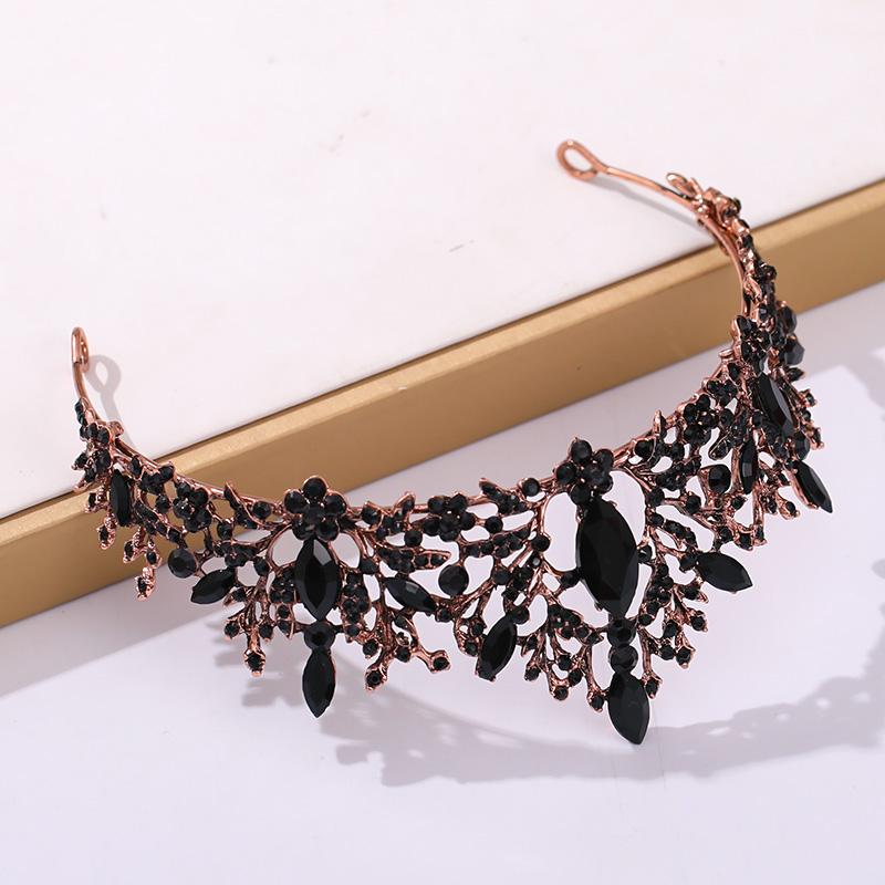 Baroque Black Crystal  Bridal Tiaras Crowns Pageant Prom Diadem Rhinestone Veil Tiara Headband  Wedding Hair Accessories
