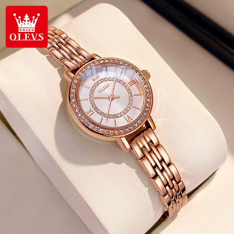 OLEVS 5508 Diamond Watch for Women Rose Gold Stainless Steel Waterproof Elegant Ladies Wrist Watch Original Quartz Women's Watch