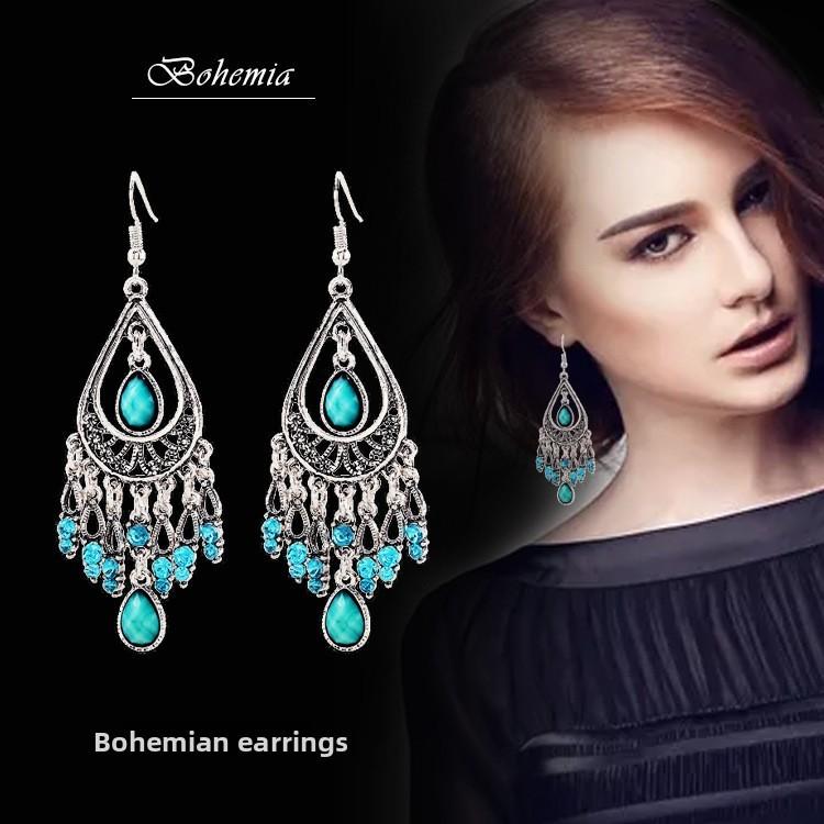 Style Water Bohemian Drop Earrings With Tassels And Rhinestone Details Women For