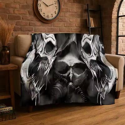 Terrifying Ghost Demon Skull Gothic Flannel Blanket Soft Throw Blanket for Bedroom Living Room Bed Travel Camping Picnic Nap