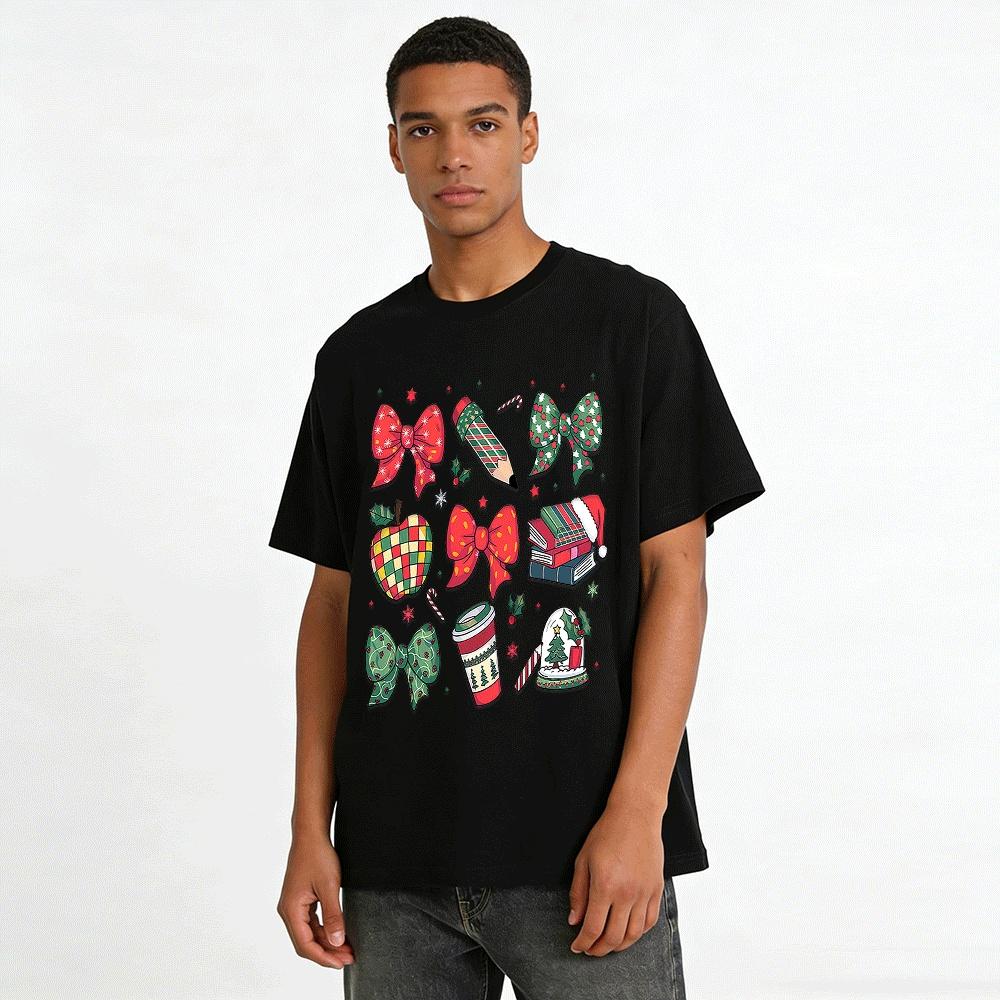 Christmas Bow Apple Print Casual Top Pure cotton T-shirt