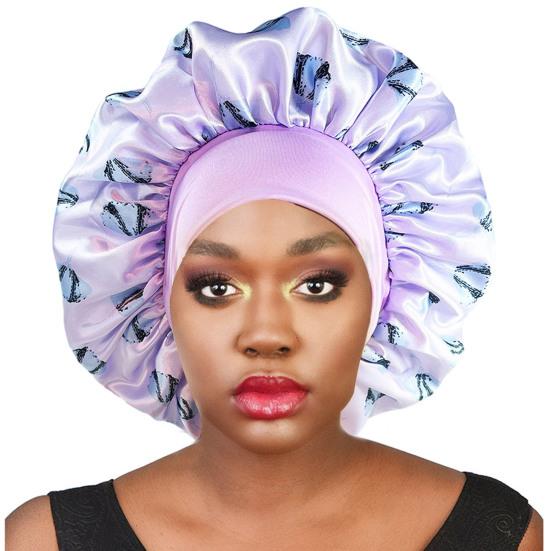 Hair Cap Silk Satin Bonnet Extra Large Sleeping Satin Bonnet Comfortable Flower Print Elastic Band High Density Women Braids Curly Night Hat