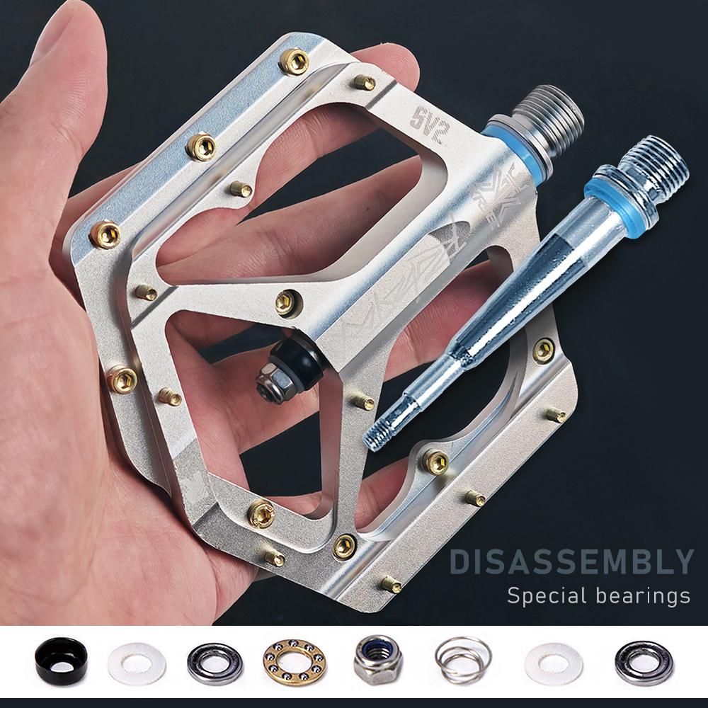 KRSEC Mountain Bike DU Bearing Pedals, Road Bike CNC Aluminum Alloy Pedals with Pins, Sealed Bearings
