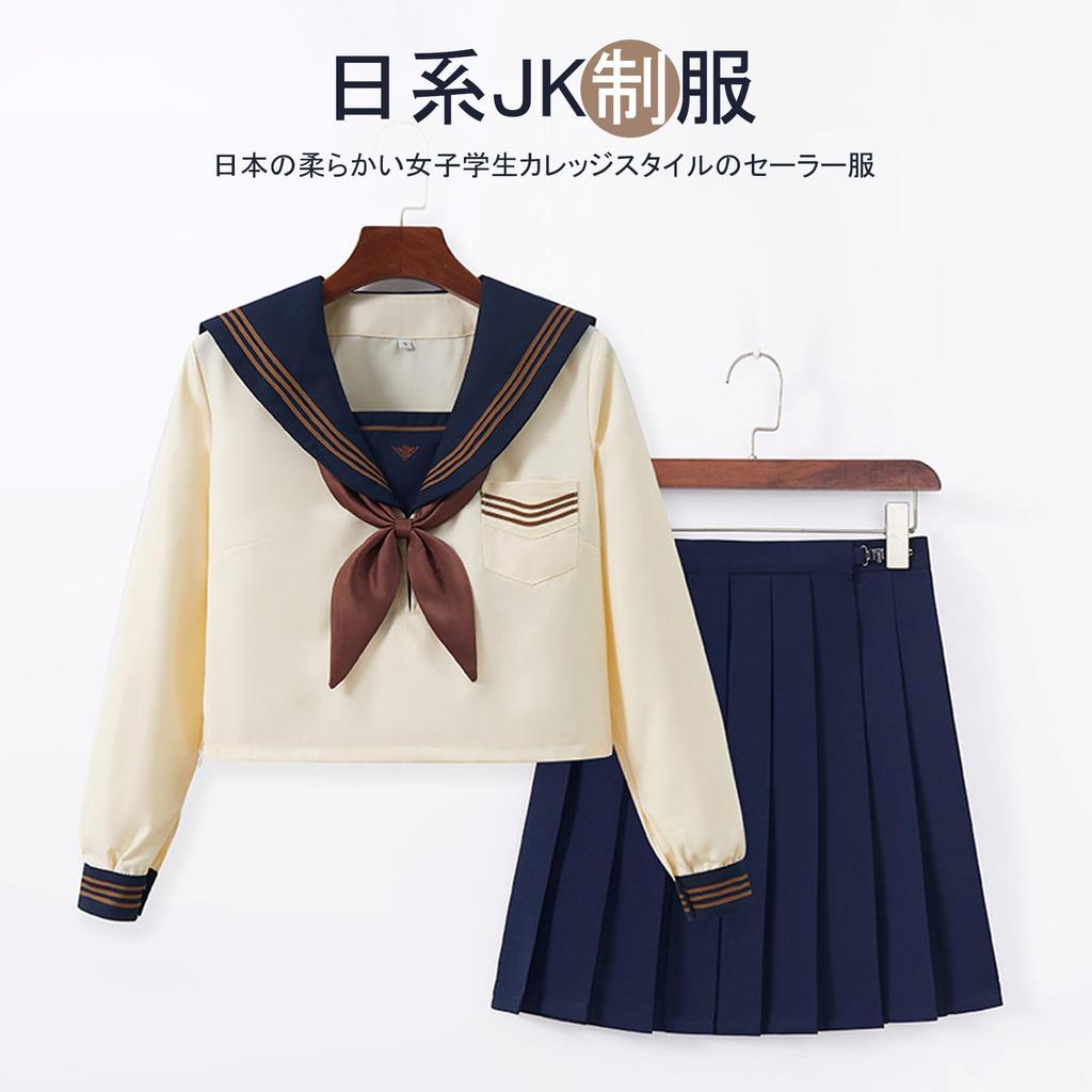 Full Sailor Uniform Set for High School Available In Long and Short with Three Stripes and Kansai School Cosplay for High School and Junior High