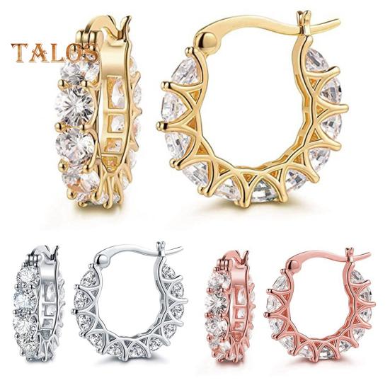 1 Pair Women Huggie Earrings Cubic Zirconia Round Shape Small Hoop Earrings Party Prom Clipping-on Earrings Copper Round Earrings