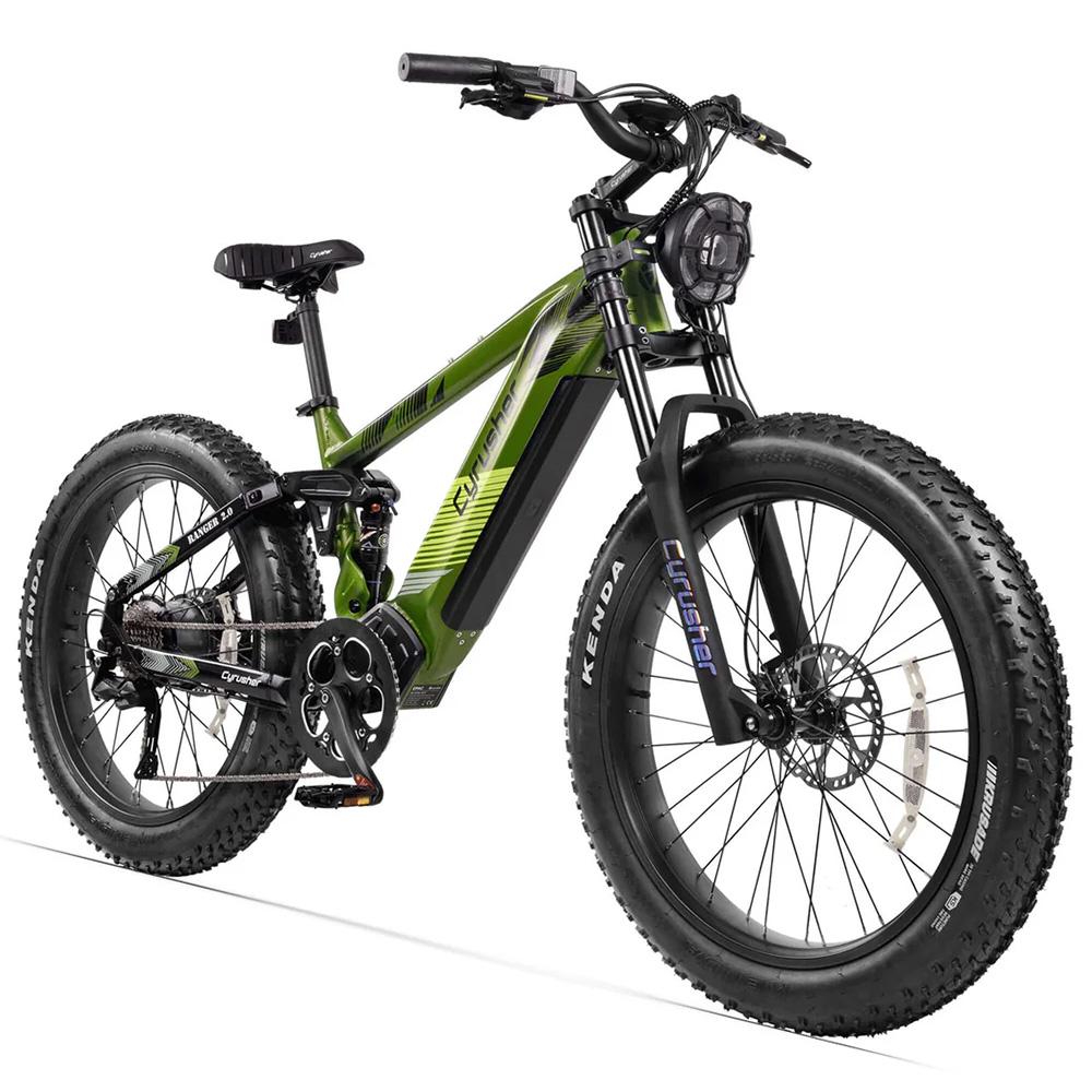 Electric Bicycle Cyrusher Ranger 750W Motor Fully Suspension Adult Electric Bike 52V 20AH Dual Hydraulic Brake 26" Fat Tire Max Load 150kg