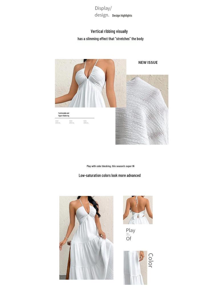 European & American Deep V Spaghetti Strap Backless Dress - Wedding, Party & Vacation Style